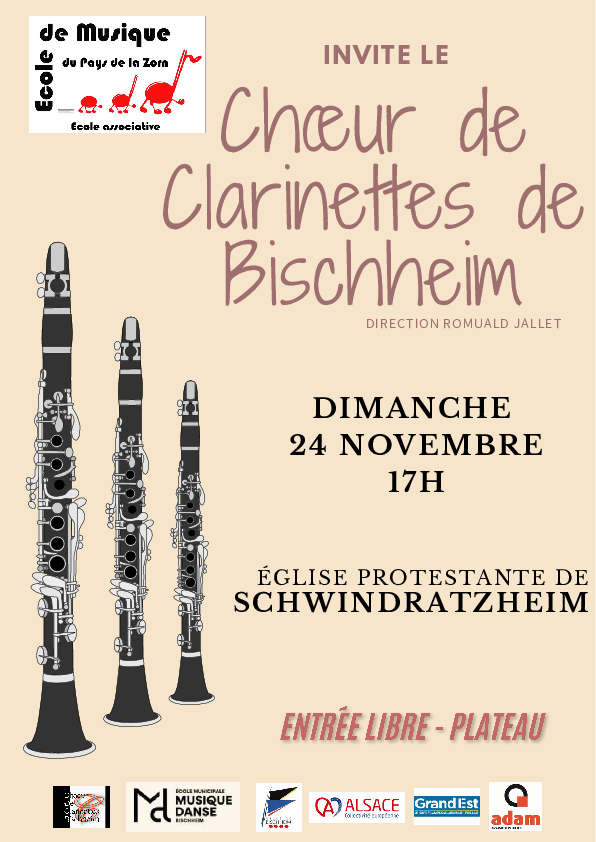 Affiche concert Choeur de Clarinettes à Schwindratzheim le 24 novembre 2024 à 17h