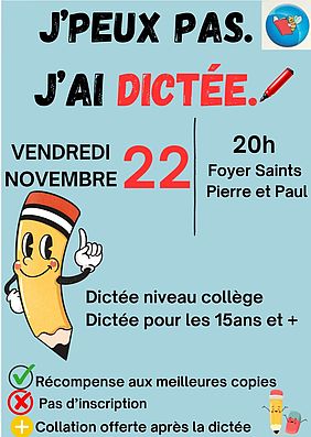 Affiche soirée dictée Foyer Saints Pierre et Paul à Hochfelden le 22 novembre